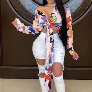 Tied shirt blouse (Multi color)